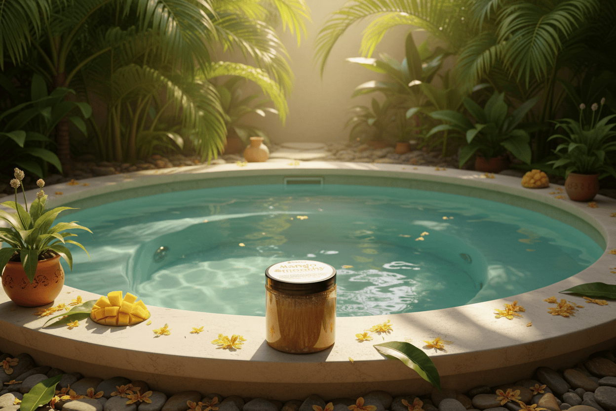 Jar of Mango Smoothy Sugared Scrub with a visible label on a white background